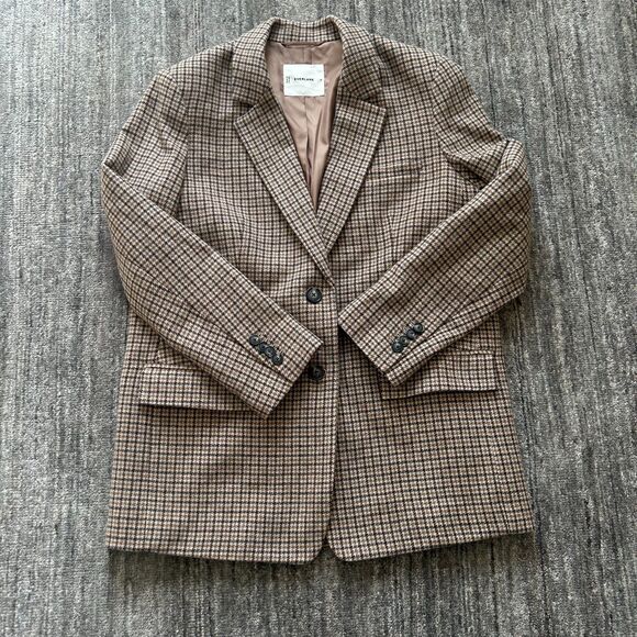 Everlane The Oversized Blazer in Camel Houndstooth, Wool Blend, Size 8 - Picture 2 of 11